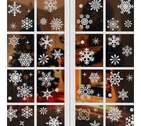 Christmas Window Stickers, 93 Pcs Christmas Silver Glitter Snowflake Window Stickers Decorations Reusable Window Clings Decals for Xmas Window Display and Decorations (9 Sheets)