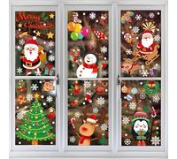 Christmas Window Stickers, AUERVO 9 Sheet 216Pcs Static Merry Christmas Window Clings Sticker Decoration Santa Claus Reindeer Decals for Christmas Party Supplies, 30x20x0.3