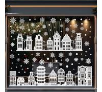 Christmas Window Stickers, Christmas Window Clings, Static Window Clings, Reusable PVC Snowflake Reindeer Santa Claus Decal for Christmas Window Display (White House)