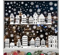 Christmas Window Stickers Decorations - 137 Pcs Xmas Window Stickers Reusable with Snowflake and Houses, Double Sided Merry Christmas Window Clings, White Christmas Decals Decor for Glass