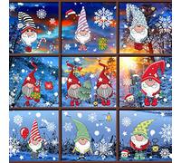 Christmas Window Stickers Decorations, Self-Adhesive Static Double-Sided Image Window Decals, Gnome Snowflake Xmas Window Stickers for Christmas Decor