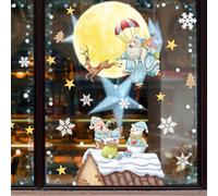 Christmas Window Stickers, Double Sided Santa Claus Reindeer Snowman Christmas Window Decorations Stickers, Reusable PVC Window Stickers for Xmas Holiday Home Party Mirror Decor