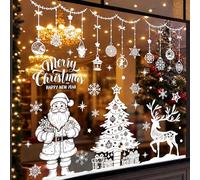 Christmas Window Stickers Large, BHGWR White Xmas Window Stickers Reusable 12 * 35 inch Christmas Window Decorations, Double Sided Snowflake Baubles Xmas Window Clings for Glass Shop Windows Display