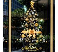 Christmas Window Stickers Large Golden Tree Decal Film - Static Reusable Holiday Decorations for Glass Wall Door Mirror | DIY Festive Clings Home Workplace Apartment Party Decor