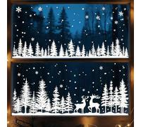 Christmas Window Stickers Large White Static Cling Reindeer Decor，Forest | Reusable Xmas Window Clings for Glass, Double-Sided White Static Decals, 8 Sheets Reindeer Snow Tree Christmas Decor