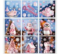 Christmas Window Stickers Reusable - 9 Sheets Christmas Window Cling, Removable Static Stickers, Snowflakes, Christmas Tree, Snowman, Santa Claus, Reindeer Clings for Xmas Window Decoration