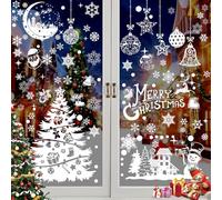 Christmas Window Stickers, Reusable Window Clings-Double PVC Snowflake and Santa Static White Xmas Stickers for Christmas Decorations