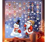 Christmas Window Stickers, Santa Claus Snowman Double Sided Christmas Window Decorations Stickers, Reusable PVC Window Stickers for Xmas Holiday Home Party Mirror Decor