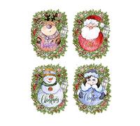 Christmas Window Stickers Santa Fawn Snowman Bedroom Living Room Scene Layout Festive Glass Decals Wall Sticker Broken Glass Decal (Multicolor, One Size)