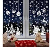 Christmas Window Stickers,Snow and Santa Claus Flakes Stickers Christmas Window, 9 Sheet Reusable Window Clings-Double Sided Static Stickers