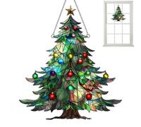 Christmas Window Sun Catcher - Stained Glass Effect Ornament, Holiday Decor Hanging Winter Window Accent, Colorful Festive Display | Seasonal Home Tree Lights Snowflake Santa Reindeer for Decoration