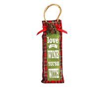 Christmas Wine Bag : Festive Red and Black Plaid & Linen Print Fabric Bottle for Holiday Cheers Ynr579 (Green, 10x10x35)