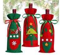 Christmas Wine Bags - Flet Christmas Wine Bottle Dress Up | Wine Bottle Sleeve for Christmas with Drawstring for Wine Bottles, Chocolates, Candies, Cookies