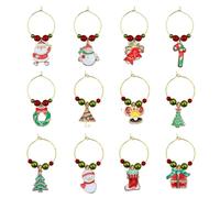 Christmas Wine Glass Charms Markers Set of 12, Fresh Tags Identification Wine Charms for Stem Glasses, DIY Name Tag for Bachelorette Tasting Party Supplier, Holiday Decoration(Christmas A)