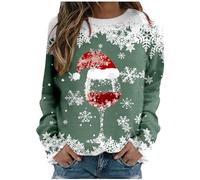 Christmas Wine Glass Jumper for Women UK Sale Clearance, Ladies Xmas Sweatshirt Round Neck Long Sleeve Pullover Snowflakes Shirt Casual Merry Chirtsmas Blouse T-Shirt Vintage for Work Office
