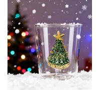 Christmas Wine Glasses with Xmas Tree Figurine Inside, 3D Christmas Stemless Drinking Glass Cup, Xmas Tree Goblet For Wine Water Milk Goblet-Drinking Glass Cup, Birthday Gifts for Women Friends