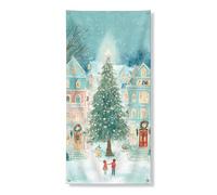 Christmas Winter Door Cover Banner Decorative, Snowy Tree and Cozy Houses Holiday Front Door Decor, Indoor Outdoor Festive Seasonal Supplies 36x72 Inch