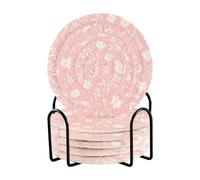 Christmas Winter Floral Shabby Chic Casters Drink Coasters for Tabletop Protection and Holder Set of 6