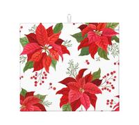 Christmas Winter Flower, Dish Drying Mat, 18x16 Inch Absorbent Microfiber Quick Dry Machine Washable for Dishes Pots Pans Glassware Coffee Bar Under Rack