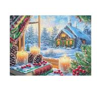 Christmas Winter Forest Scene 500 Piece Jigsaw Puzzle Pack Teens Beginners Cognitive Development Puzzle Fans Group Play Anniversary Recycled Cardboard 500 PCS