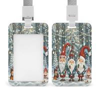Christmas Winter Gnomes Badge Holder Waterproof Plastic ID Card Badge Holders with Lanyard Vertical Card Case Protector Pouch Clear Window Work Badges for Women Men