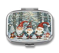 Christmas Winter Gnomes Pill Case Travel Portable Pocket Pill Box 2 Compartment Medicine Case Large Capacity Daily Pill Cases Vitamin Organizer Medicine Organizer Small Pill Box