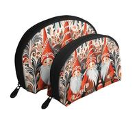 Christmas Winter Gnomes Portable Shell Cosmetic Bag Set - Travel Makeup Organiser with Zipper & Inner Compartments