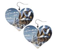 Christmas Winter Happy Scene Leather Earrings Dangle Drop for Women Lightweight Heart Dangle Earrings Jewelry Fashion Pendant and Valentine Birthday Party Gift