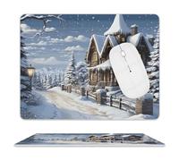 Christmas Winter Happy Scene Mouse Pad, 10 X 8 Inch PU Leather Mousepad with Smooth Surface, Square Waterproof Mouse Mat Non-Slip Ultra Thin Desk Pad for Gaming, Office & Home