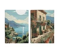 Christmas Winter Happy Scene Passport Wallet Travel Passport Holder Pu Passport Cover Slim Card Case Cover for Women Men Leather Holder Case Travelling Essentials, Mediterranean Summer, 20.3x13.8cm