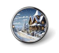 Christmas Winter Happy Scene Round Badge Personalized Metal Lapel Pin Badges Fit Clothing Bags Hat Humorous Printed Brooch Badge Party Decorations Accessories for Men Women