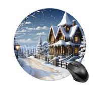 Christmas Winter Happy Scene Round Mouse Mat Premium-Textured Mouse Pad with Non-Slip Rubber Base Funny Desk Mousepad for Office and Home Use