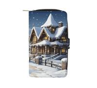 Christmas Winter Happy Scene Wallet Multifunctional Leather Wallets for Men Compact Long Wallet Credit Card Holder Passport Bag