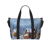 Christmas Winter Happy Scene Water-Resistant Crossbody Travel Bag, Large Carry-On with Adjustable Strap, Multi-Compartment Weekender for Gym, Travel, Outdoor