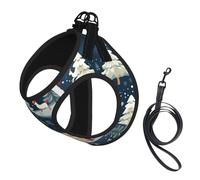 Christmas Winter Landscape Deer print Dog Harness and Leash Set, Reflective Adjustable Puppy Vest for Small Medium Large Dogs, Cats