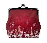 Christmas Winter Landscape Deer Printed Microfiber PU Leather Wallet Kiss Lock Mini Pouch for Lipstick Key Change Organization