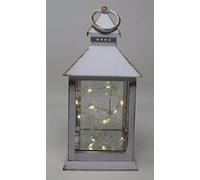 Christmas Winter Lantern with Internal Light Up LED Light Strings 27cm Tall Tall Rustic White and Gold - Works on a Timer