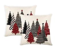 Christmas Winter Pillow Covers 20x20 Inch Set of 2 Red and Black Xmas Trees Decorative Throw Pillow Cover Watercolor Nature Forest Decoration Holiday Farmhouse Pillow Case for Home Sofa Decor White
