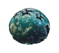Christmas Winter Print Shower Cap for Women & Men - Reusable, Double Layer, Breathable, Hair Bath Cap L