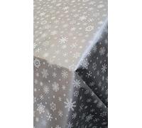 Christmas Winter Scene PVC Plastic Vinyl Table Cloths Party Water Resistant Xmas Decorations (Silver Grey White Snowflakes Textured Linen Feel, 220cm x 140cm (87" x 54" inches) Rectangle)