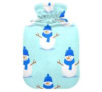 Christmas Winter Snowman Blue Hot Water Bottle with Cover for Pain Relief Warm Water Bag for Warming Hands, 1L