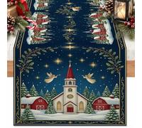 Christmas Winter Village Chapel Scene Table Runner 13x90 Inch