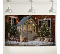 Christmas Winter Wonderland Backdrop, Cozy Cabin Scene Holiday Decorations, Festive Indoor/Outdoor Photography Background for Parties and Events 71x43 Inch