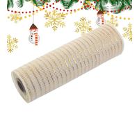 Christmas Wired Ribbon - 10 inch Mesh Ribbon | Luxury Decor - White Red Gold Festive for Tree Decorations Flower Packaging Holiday Crafts Sending Blessings and Seasonal Use