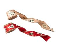 Christmas Wired Ribbon - 2 Rolls Burlap Sparkly Edge for Festive Crafting, Wrapping with Decorative Design, Wreath Fabric Ribbon for Party, Stairs, Window, Garden and Garland