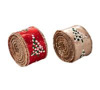 Christmas Wired Ribbon - 2 Rolls Burlap Sparkly Wired Edge Decoration | Winter Holiday Wrapping Ribbon | for Party Stairs Window Garden Garland