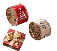 Christmas Wired Ribbon - Burlap Sparkly Glitter Rolls with Edge, Fabric Decoration, Wrapping Supplies Holiday Crafting, Decorative Ribbon | for Wreath Party Staircase Window Door Garden Garland Event
