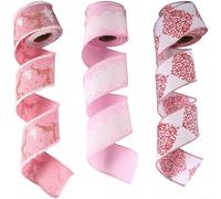Christmas Wired Ribbon Set with 3 Linen Rolls, for Tree Decorations, Party Bows, and Creative DIY Crafting Projects