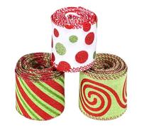Christmas Wired Ribbon - Vintage Glitter Christmas Canvas Wrapping Ribbon, Vintage Christmas Canvas Ribbon | Natural Canvas Craft Decoration for Christmas Tree, Stairs, Garden