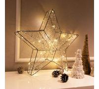 VOLTICO Wireframe Star Decoration with LED Lights, 39cm Christmas Light Up Star Ornament for Wall Door or Tree Topper, Battery Operated Warm White Light Xmas Decor for Home Party Holiday